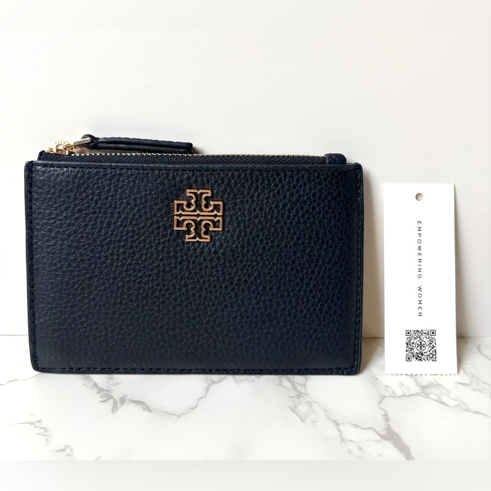 New Tory Burch Pebbled Leather Zip Card Case Wallet Black - Picture 2 of 7